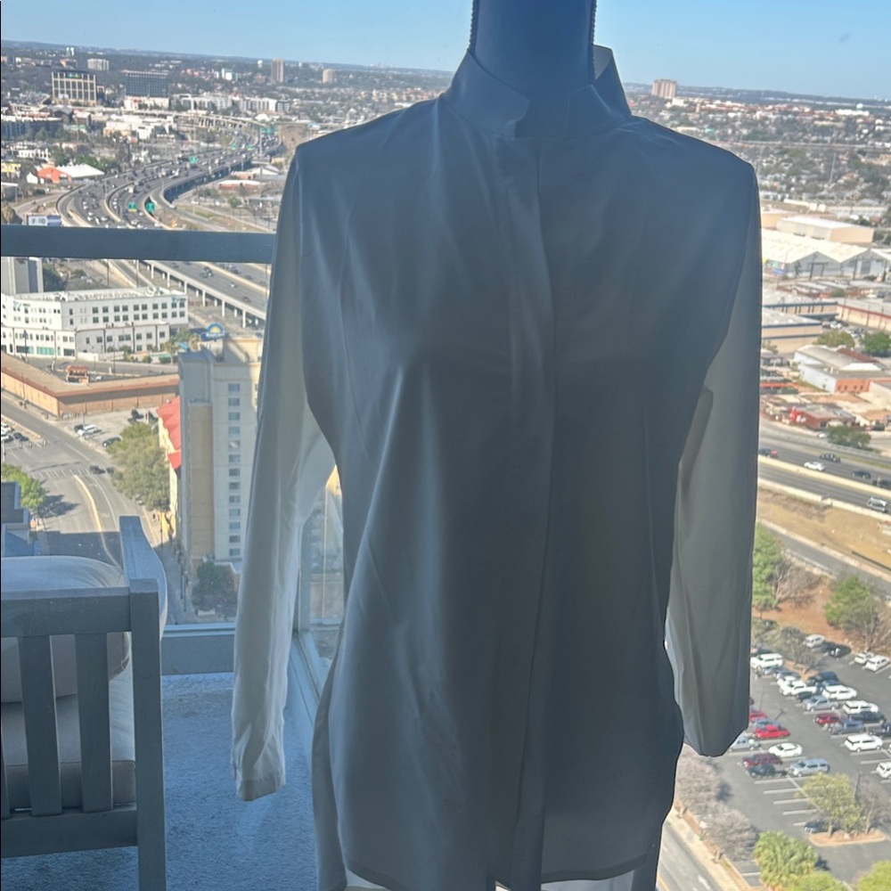 Aday White Button-Down Silk-Like Blouse - image 1